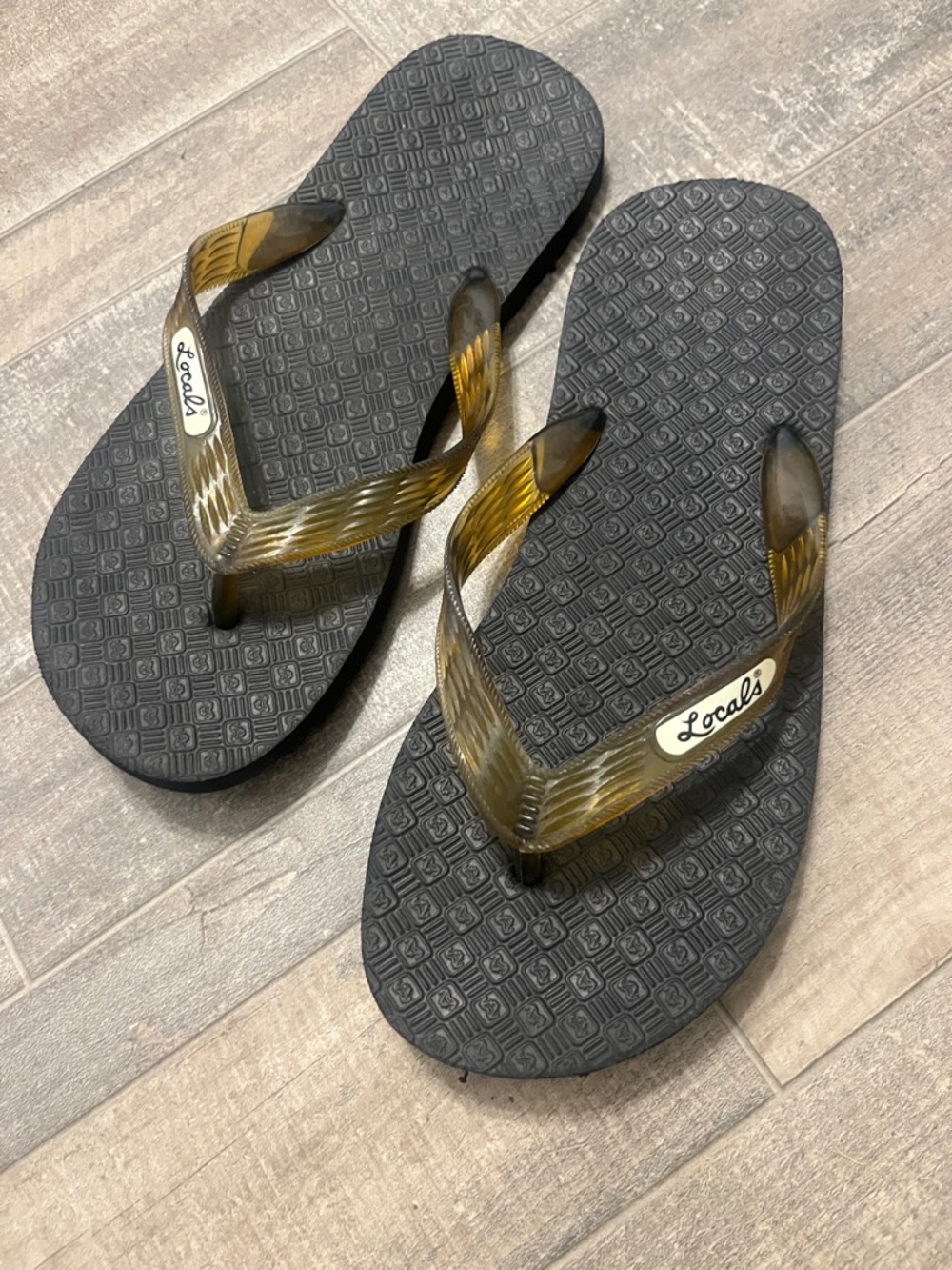 Locals Hawaii Black Flip Flop Sandals with Amber Straps